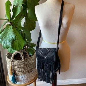 Black Studded Fringe Crossbody Bag